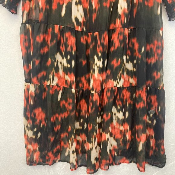 June + Vie Tiered Maxi Dress 3X Red Dark Chiffon Flowy Long Sleeve Whimsigoth - Picture 13 of 16